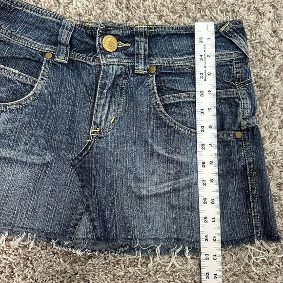 Vintage Y2K Micro‎ Mini Skirt Denim 36 Pockets Grunge Frayed Hem Indie - Picture 5 of 6